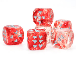 HEART DICE RED AND PINK SPARKLE ASSORTED