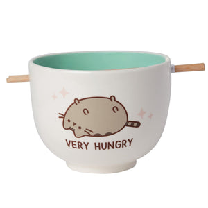 PUSHEEN VERY HUNGRY NOODLE BOWL WITH CHOPSTICKS 3D CERAMIC BOWL