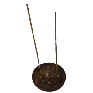 MOON STAR WOODEN ROUND INCENSE HOLDER