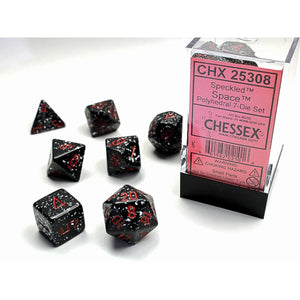 SPACE SPECKLED POLYHEDRAL 7-DIE SET CHESSEX BLACK RED D&D