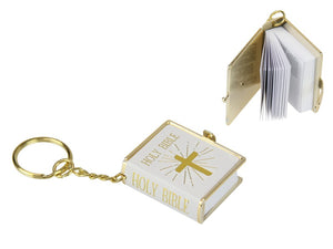 MINI BIBLE MICROSCOPIC KEYRING BRASS GOLD WHITE 4cm