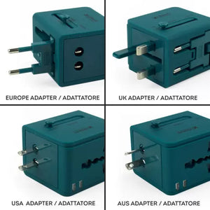 WORLDWIDE TRAVEL POWER ADAPTOR 150 COUNTRIES (PETROL BLUE)