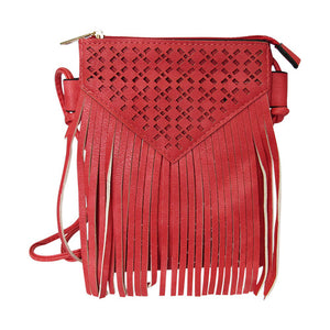 TASSLES SHOULDER BAG CHERRY RED
