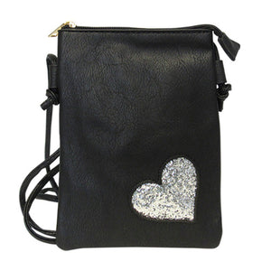 BLING HEART BLACK SHOULDER BAG