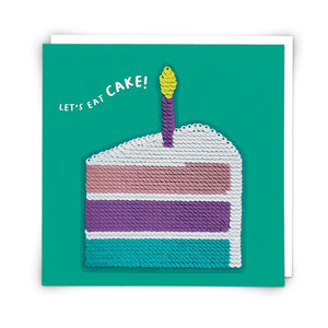 LETS EAT CAKE SEQUIN PATCH BIRTHDAY CARD