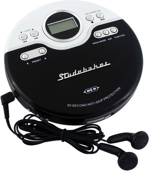 STUDEBAKER JOGGABLE CD WALKMAN- FM- BASS BOOST (WHITE/BLACK) SB3703PB (requires good batteries)