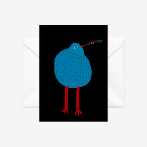 I LIKE YOU BIRD GREETING CARD  - NZ ARTIST SOPHIE HOLT