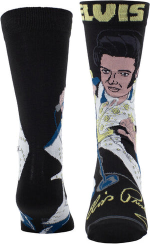 ELVIS PRESLEY SOCKS CARTOON (BLACK) (UK SIZE 6.5 - 11)