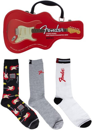 FENDER SOCKS 3 PACK IN GUITAR TIN (UK SIZE 6.5 - 11 / US M  9-12  US W 11-18)