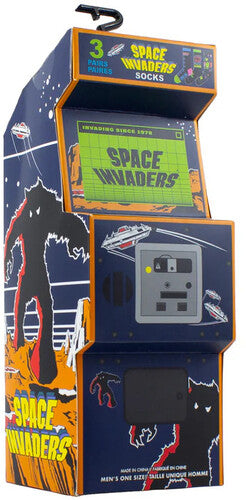 SPACE INVADERS ARCADE SOCKS 3 PACK IN ARCADE BOX men’s shoe size 9-12 and women’s shoe size 11-18
