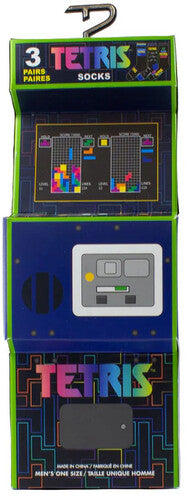 TETRIS ARCADE SOCKS 3 PACK IN ARCADE BOX men’s shoe size 9-12 and women’s shoe size 11-18