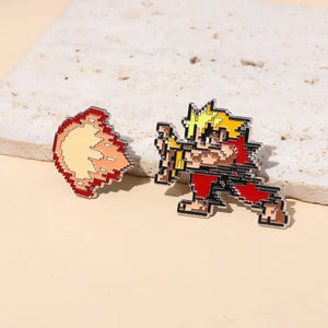 KEN HADOUKEN STREET FIGHTER ENAMEL BADGE PIN SET 2 PIECES