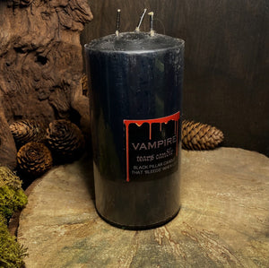 VAMPIRE TEARS PILLAR 15CM CANDLES BLACK BLEEDS RED