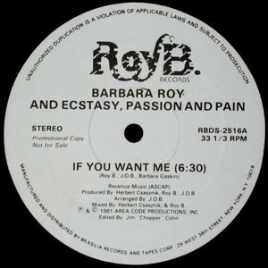 BARBARA ROY / ECSTASY PASSION AND PAIN | IF YOU WANT ME - 12 PROMO