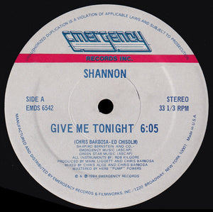 SHANNON | GIVE ME TONIGHT 12 - GENERIC RECORD COMPANY SLEEVE