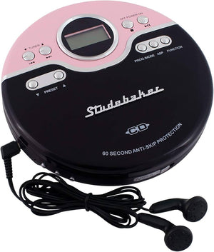 STUDEBAKER JOGGABLE CD WALKMAN - FM - BASS BOOST PLAYER (PINK/BLACK) SB3703PB (requires good batteries)