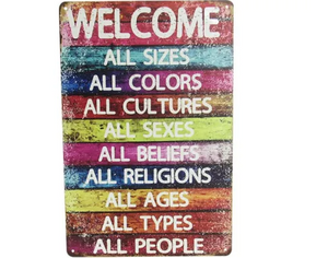 WELCOME RAINBOW RETRO ART TIN SIGN