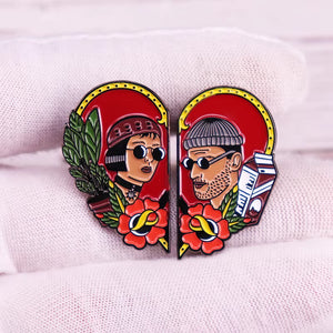 LEON THE PROFESSIONAL AND MATHILDA TWIN ENAMEL BADGE SET HEART