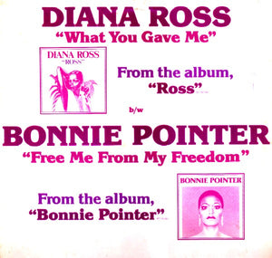 DIANA ROSS BONNIE POINTER | WHAT YOU GAVE ME / FREE ME FROM MY FREEDOM 12 - US PROMO - STICKER ON COVER
