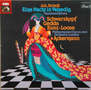 JOHANN STRAUSS | EINE NACHT IN VENEDIG - SCHWARZKOPF GEDDA KUNZ LOOSE -PO LONDON ACKERMANN - 2LP