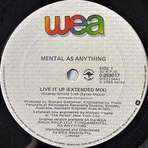 MENTAL AS ANYTHING | LIVE IT UP 12 - AU - GENERIC RECORD COMPANY SLEEVE