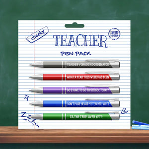 CHEEKY TEACHER PEN PACK 5 PENS UNIQUE SLOGANS