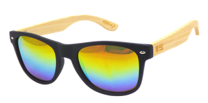 RAINBOW LENS SUNGLASSES BLACK FRAME WOOD ARM