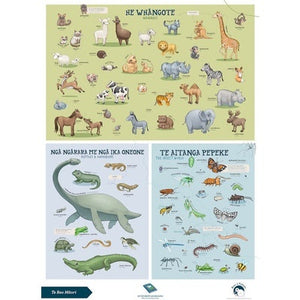 ANIMALS TE REO MAORI  A2 SIZE POSTER LEARNING PRINT 333