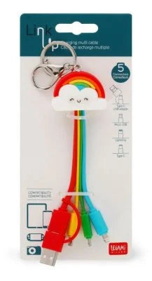 RAINBOW LINK UP MULTI CABLE HUB KEYRING 4 CABLES: USB, Type-C, Micro USB and Lightning