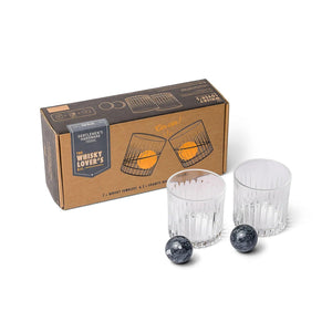WHISKEY LOVERS KIT TUMBLER CIRCULAR STONE SET GLASSES SET OF 2