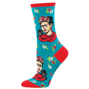 FRIDA KAHLO SOCKS PEACOCK TEAL (5-10.5 W / 4-6.5 M)