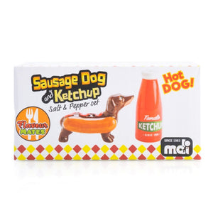 SAUSAGE DOG AND KETCHUP SALT AND PEPPER SHAKERS
