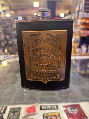 JACK DANIELS BLACK HIP FLASK GOLD PLAQUE 70Z