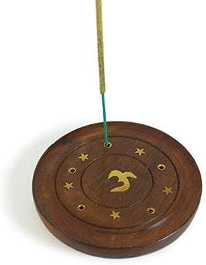 OM WOODEN ROUND INCENSE PLATE
