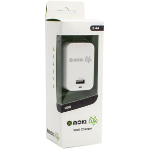 MOKI USB WALL CHARGER - WHITE 2.4AMP