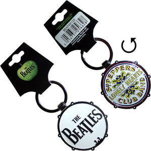 BEATLES DRUM LOGO AND SGT PEPPER DOUBLE SIDED KEYRING