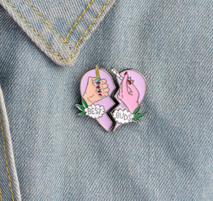 BEST BUDS HEART PINK WEED BADGE PIN SET OF TWO