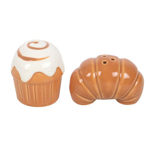PASTRY SHAPED SALT AND PEPPER SHAKERS CROISSANT AND MUFFIN