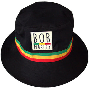 BOB MARLEY UNISEX BUCKET HAT: TRICOLOR STRIPES (BLACK) LRG