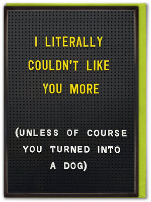 I LITERALLY COULDNT LIKE YOU MORE CARD