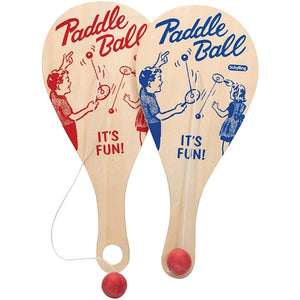 WOODEN PADDLE BALL RETRO GAME - SCHYLLING ASSORTED RED AND BLUE