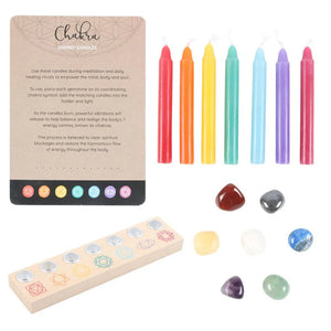 CHAKRA ENERGY CANDLES, CRYSTALS AND CANDLE HOLDER GIFT SET