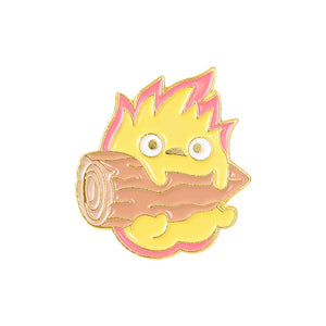 CALCIFER HANGING ON WOOD HOWLS MOVING CASTLE GHIBLI BADGE ENAMEL PIN GOLD
