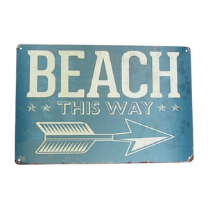 BEACH THIS WAY ART TIN SIGN