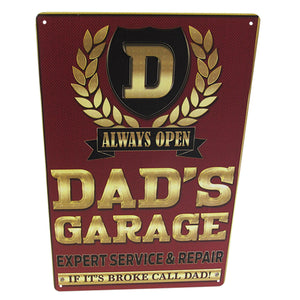 DADS GARAGE RETRO ART TIN SIGN MAROON