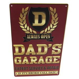 DADS GARAGE RETRO ART TIN SIGN MAROON