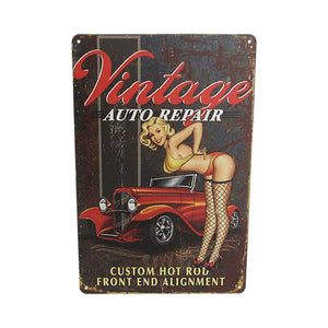 VINTAGE AUTO REPAIR PIN UP RETRO TIN SIGN