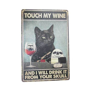 WINE CAT RETRO ART TIN SIGN