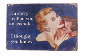 SORRY I CALLED YOU ASSHOLE RETRO ART TIN SIGN