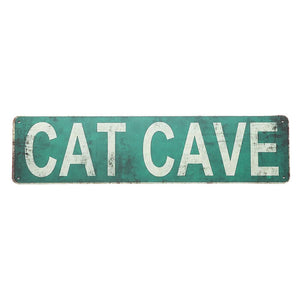 CAT CAVE LONG RETRO ART TIN SIGN